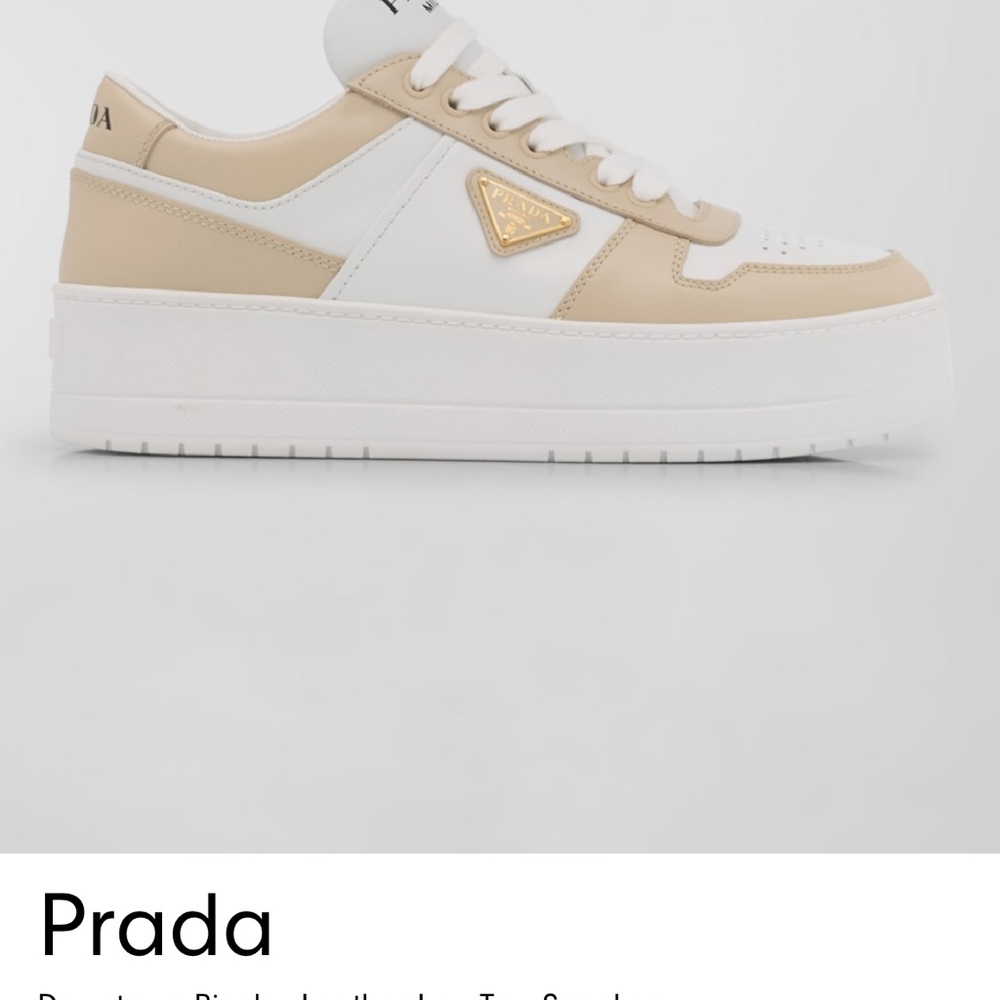 Prada Women's Downtown Bi-Color Leather Low Top Sneakers